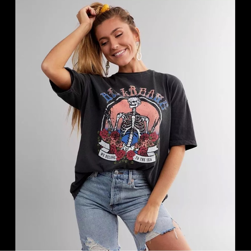 Billabong Black Graphic Tee with Skeleton Design